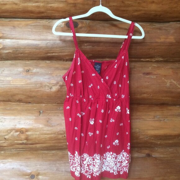 Faded Glory Red Floral Babydoll Style Retro Y2K Smocked Back Tank Top Size XL - Picture 1 of 4